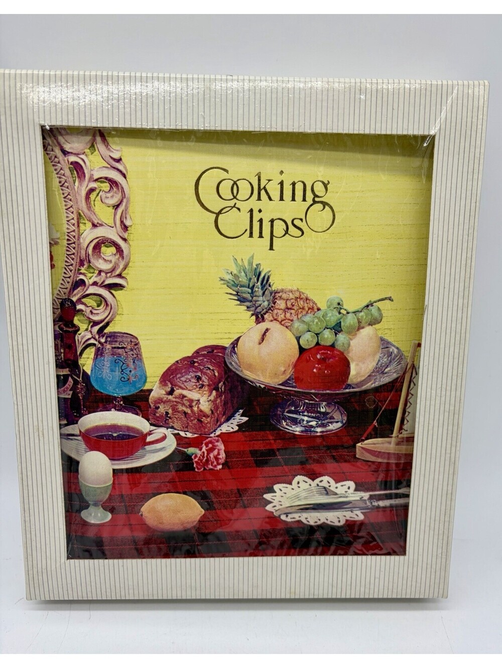 Vintage NEW 60s Cooking Clips Recipe Book File Binder Folders MCM Yellow Atomic